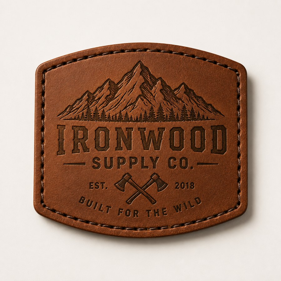 Example laser-engraved leather company patch
